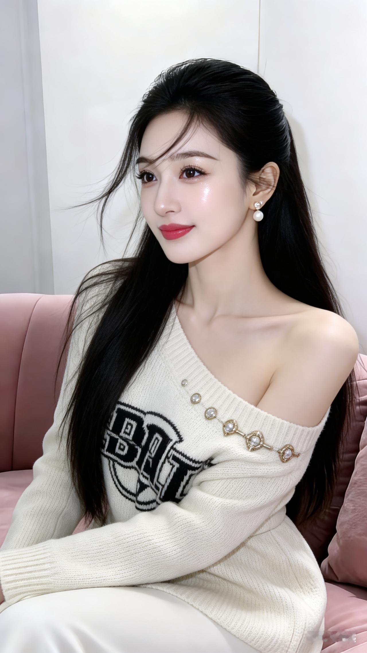 超高颜值骨感甜美女孩，瓷白奶油冷白皮，网感妆精致如洋娃娃。大眼睛卷翘睫毛，无辜微