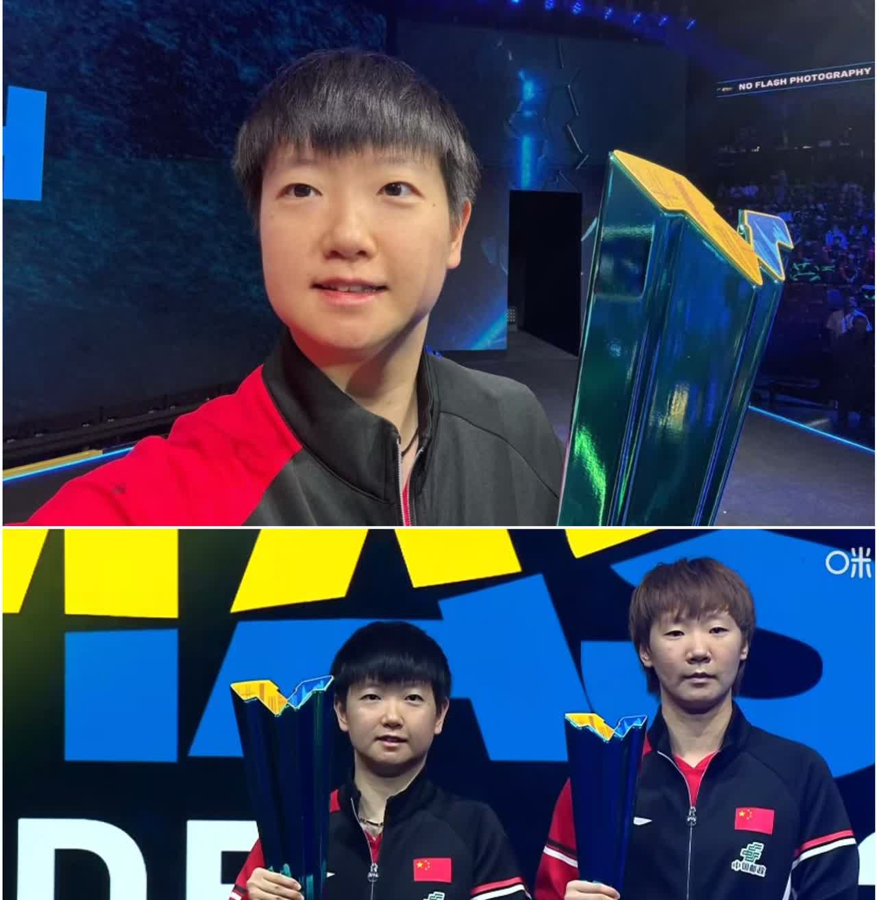 孙颖莎4-2拿下冠军时，和王曼昱伸手一握，没说客套话，就对视了一眼。