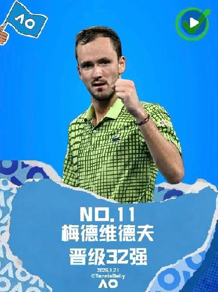 梅总3:1逆转对手，成功晋级到澳网32强，凭借这场胜利所获得的100积分，梅总也