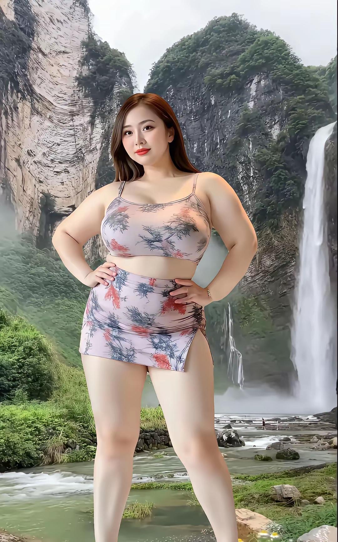 与山瀑共舞在山的臂弯里我把身体舒展成流动的画碎花裙裹着夏的热烈和瀑布的