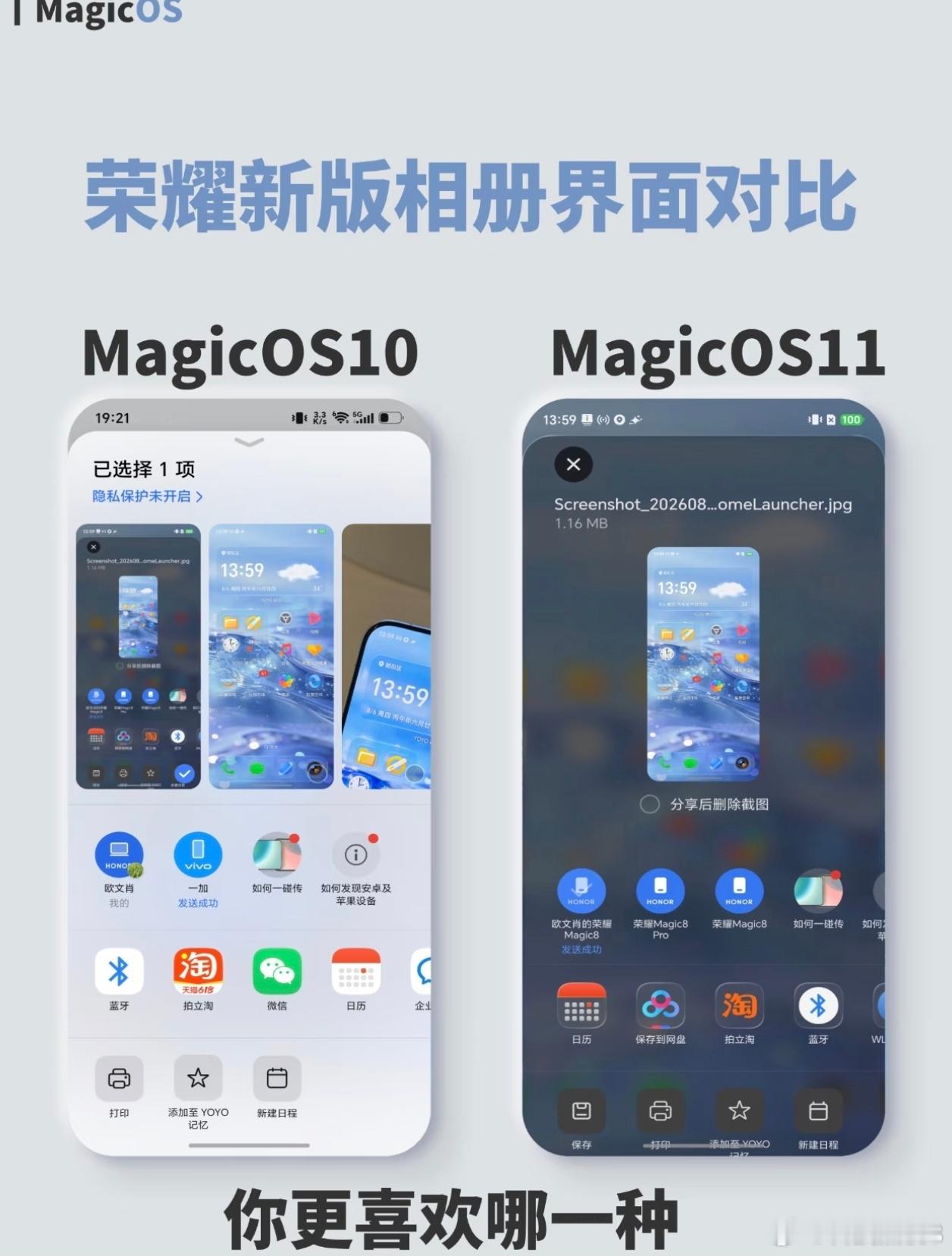 MagicOS月月新MagicOS11更新之后，荣耀相册分享界面迎来改版。新旧两