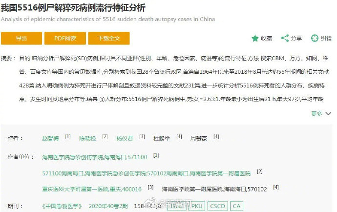 【研究发现#过劳是猝死的头号诱因#】#什么情况下容易猝死#全国性学术期刊《