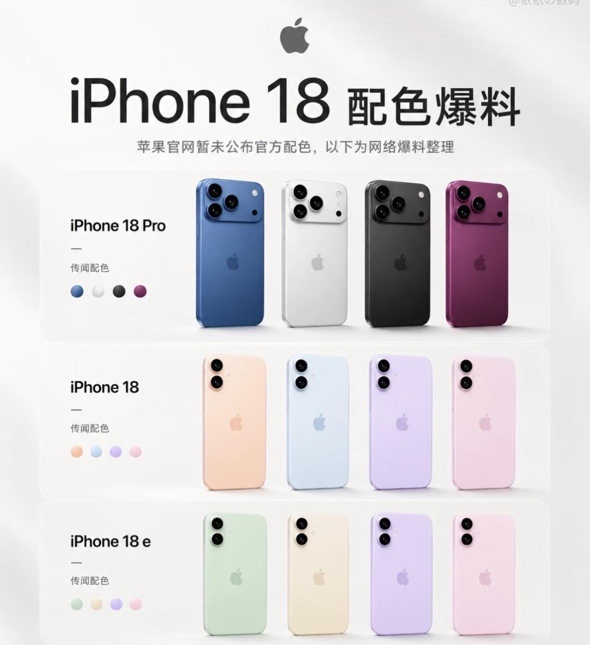 还得是苹果会玩啊，这iPhone18颜色直接把iPhone17秒成渣。据2026