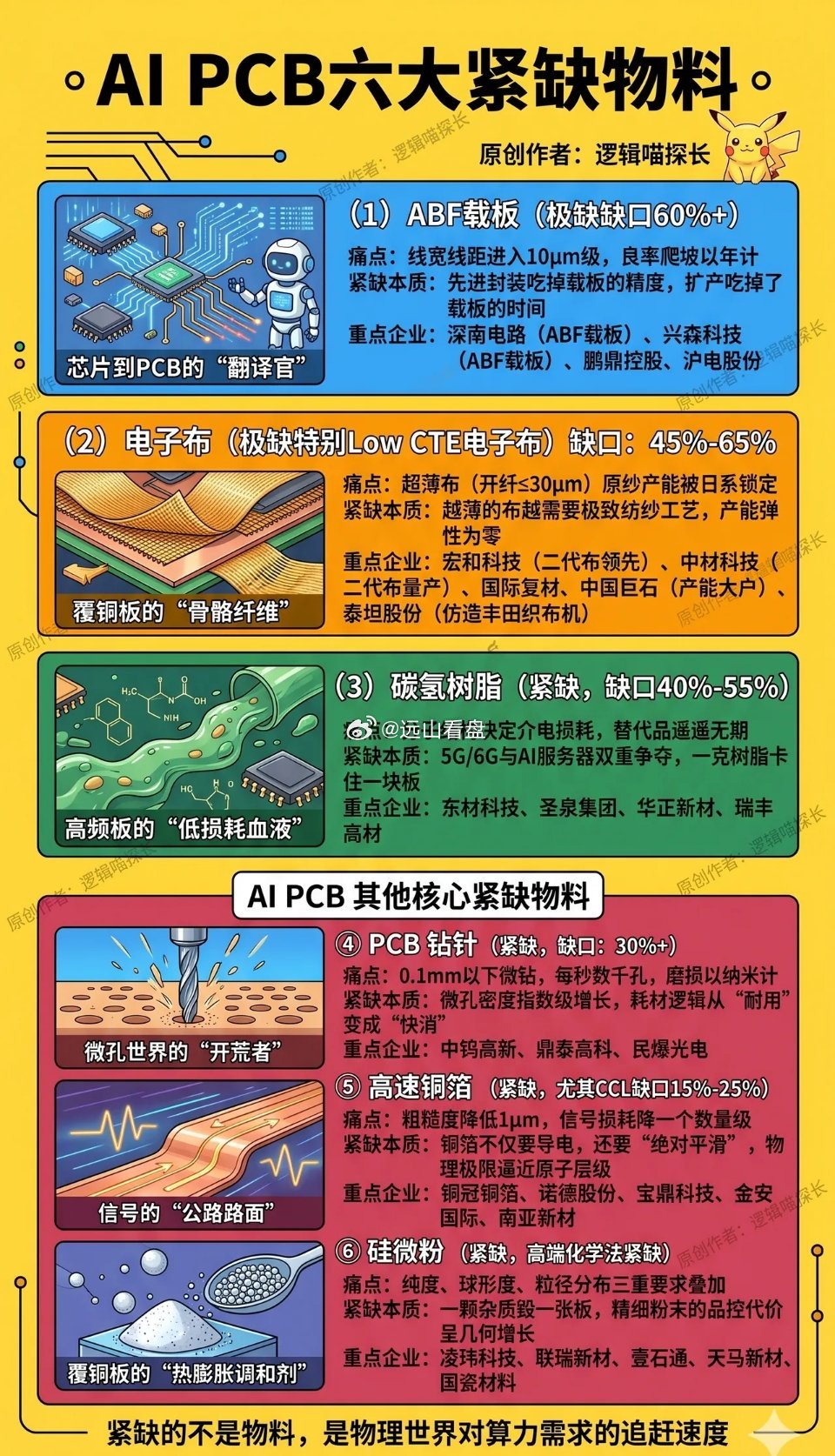 AIPCB六大紧缺材料这六种物料，分布在PCB产业链的完全不同的环节，却同步