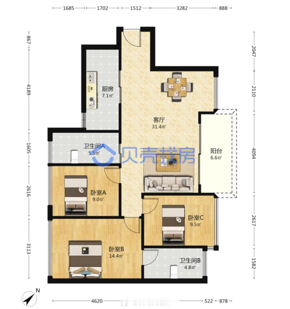 龙华博誉府104平横厅三房，612万成交，单价5.8万，10楼。去年才交房的新房