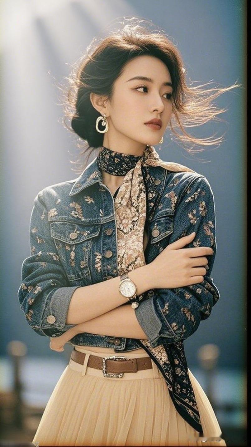 复古牛仔外套搭配高腰裙，时尚又优雅！每日晒出最美照片