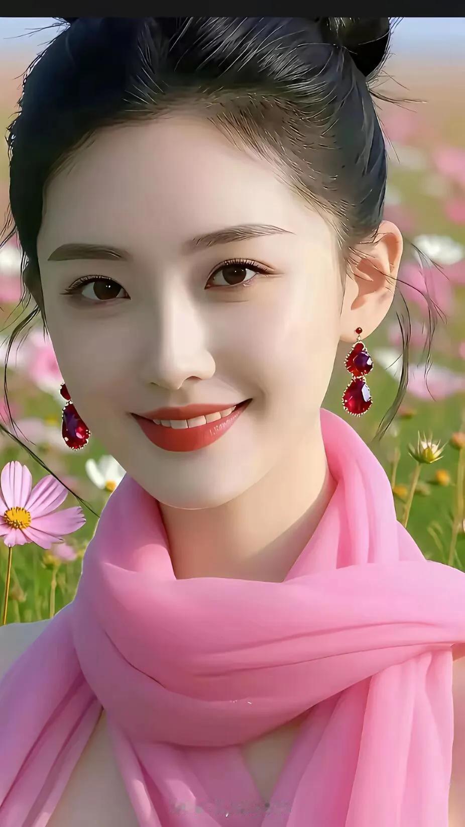 春日野餐，粉裙飘逸，笑靥如花