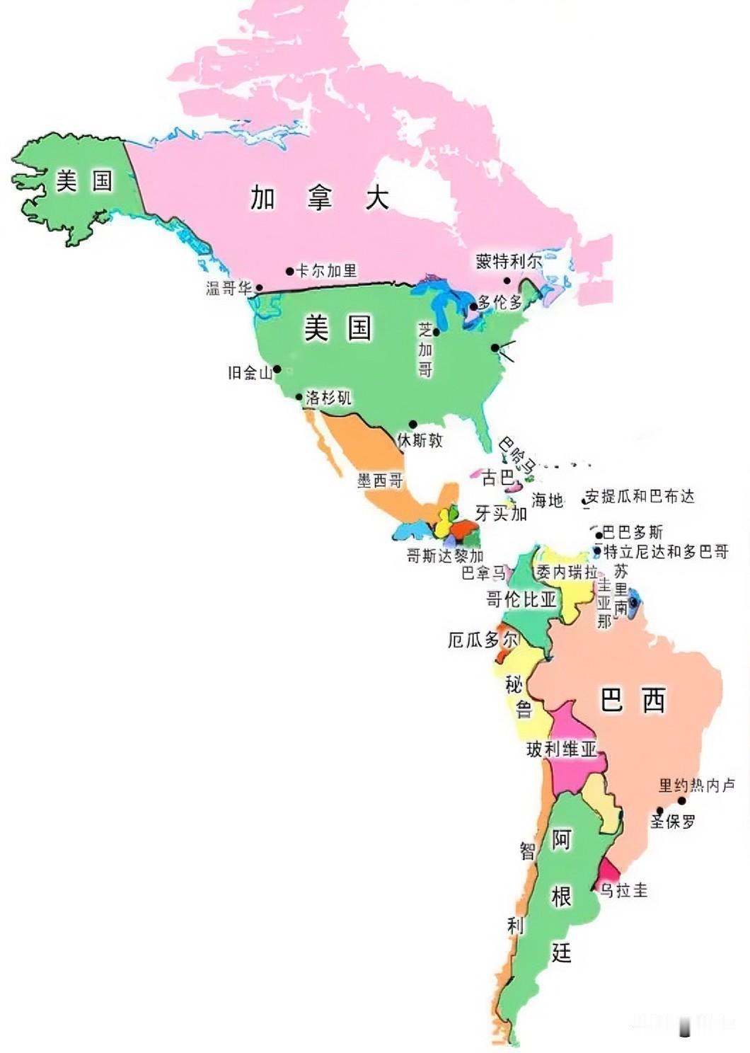 美洲，美国人的洲。现在所剩无几的不听话的人基本不成气候了，现在的拉丁美洲不