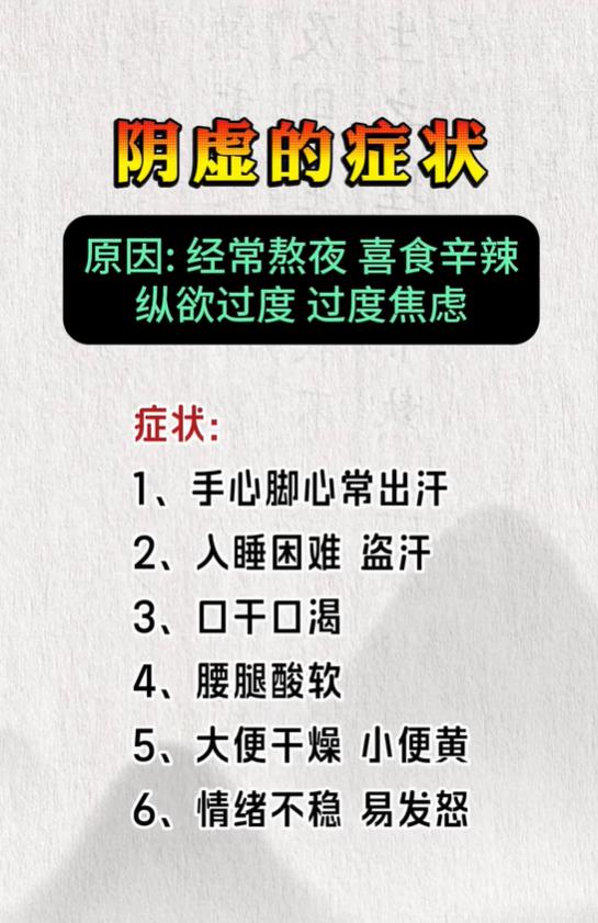 阴虚通用表现，肺阴虚、肝阴虚、肾阴虚区分详解