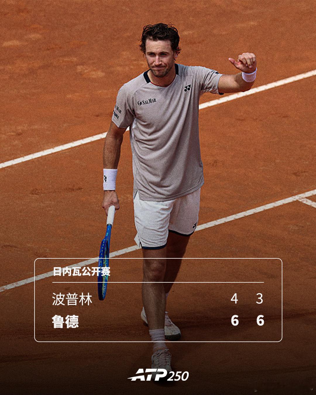 鲁德完胜过关🔥ATP250日内瓦公开赛1/4决赛，三届赛会冠军鲁德以6-4