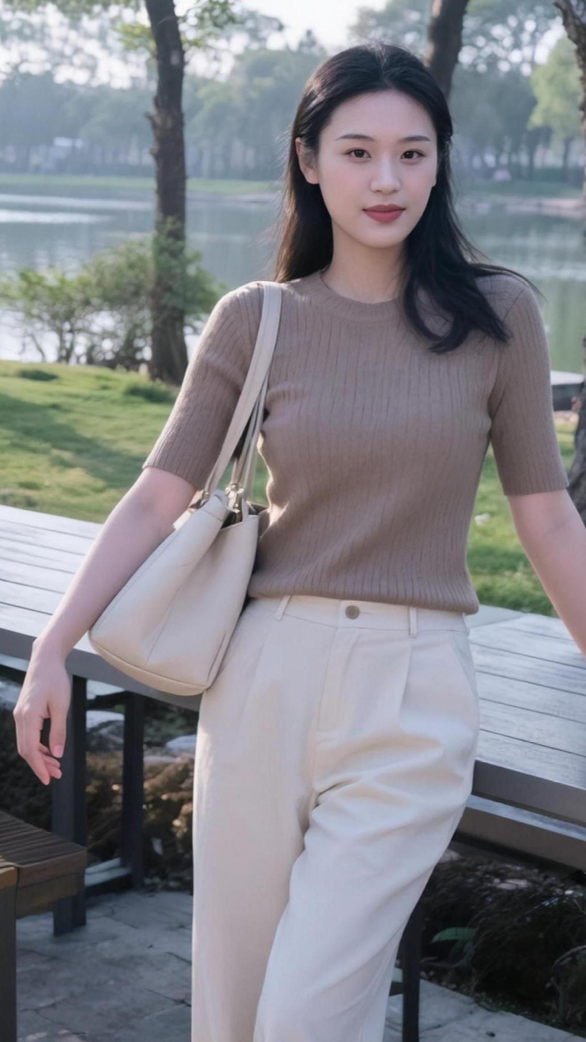 湖光裁作浅青裙，柳色匀成暖褐纹。风软牵衣停步处，春阳正浸半肩云。湖清杨柳