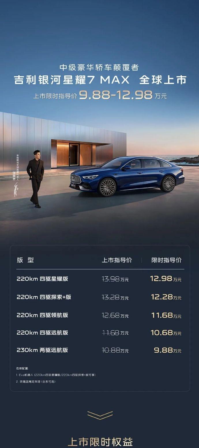 9.88万起！银河星耀7MAX正式上市！全系标配e-AWD智电四驱，5.4
