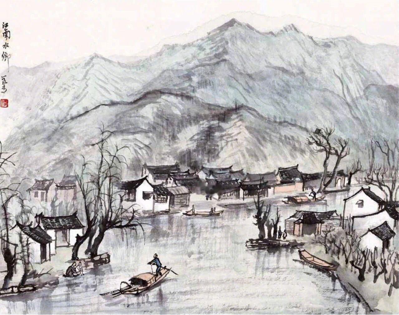 是水墨晕染的江南春🌿摊开李可染的江南写生稿纸页间全是湿漉漉的绿意小