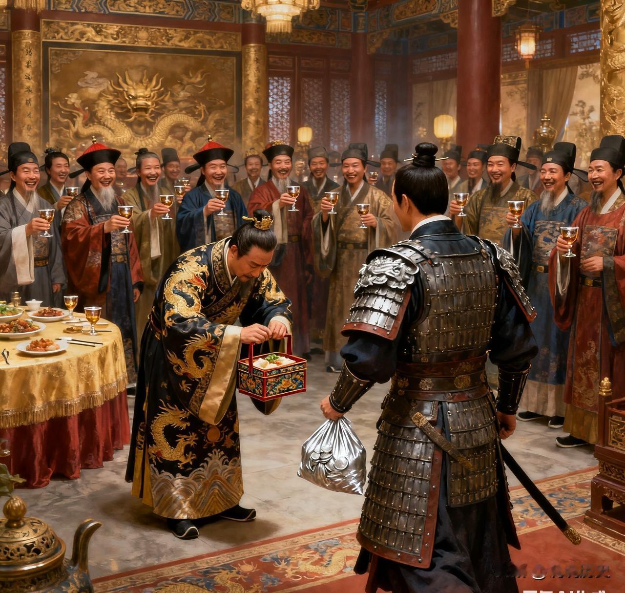 康熙设宴，发现一位将军偷偷打包菜肴，正欲发作，李光地却小声说：”皇上，他家中有