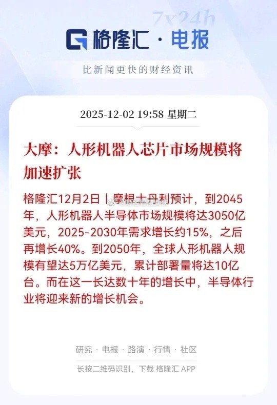 大摩这回画了个几十年后的大饼，到2050年，满世界可能有10亿台人形机器人，光芯