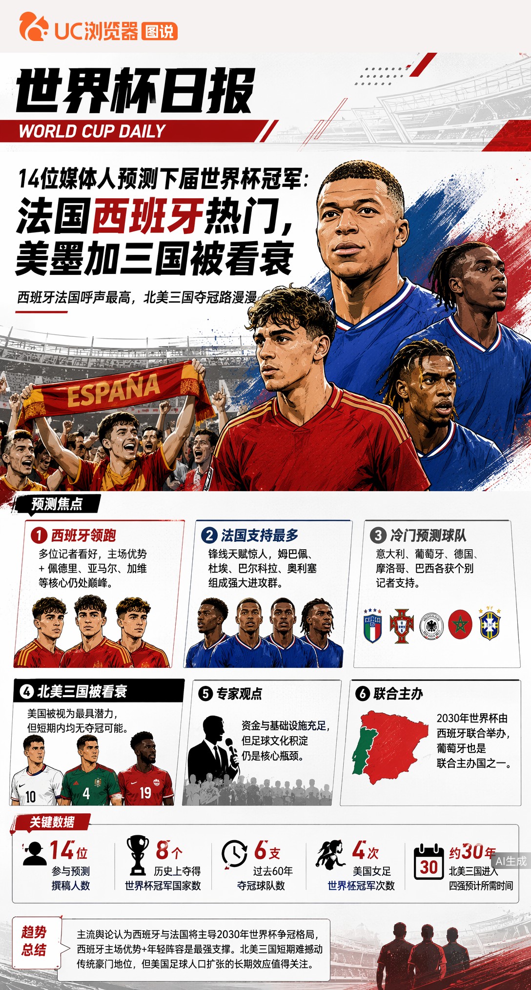 14位媒体人预测下届世界杯冠军：法国西班牙热门，美墨加三国被看衰
