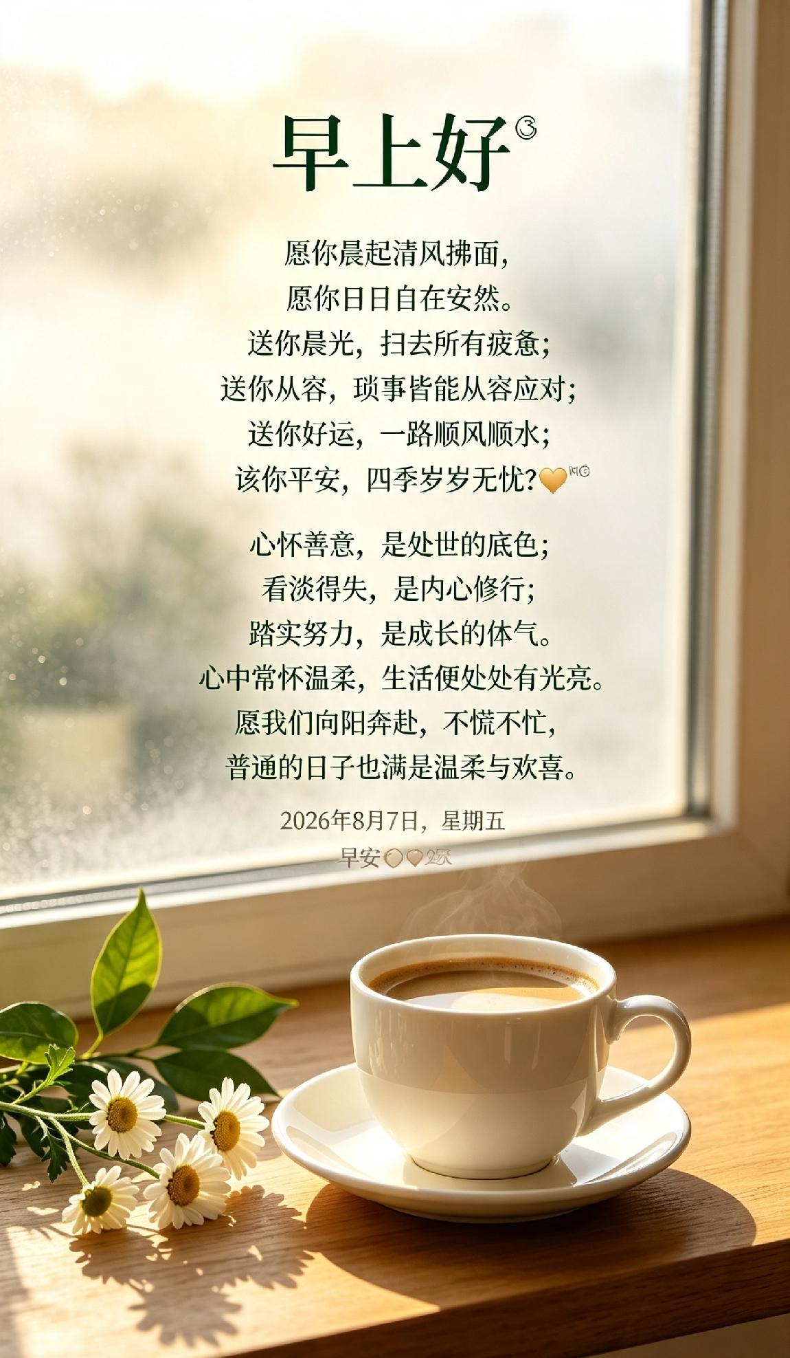 早上好🍃愿你晨起清风拂面，愿你日日自在安然。送你晨光，扫去所有疲惫；