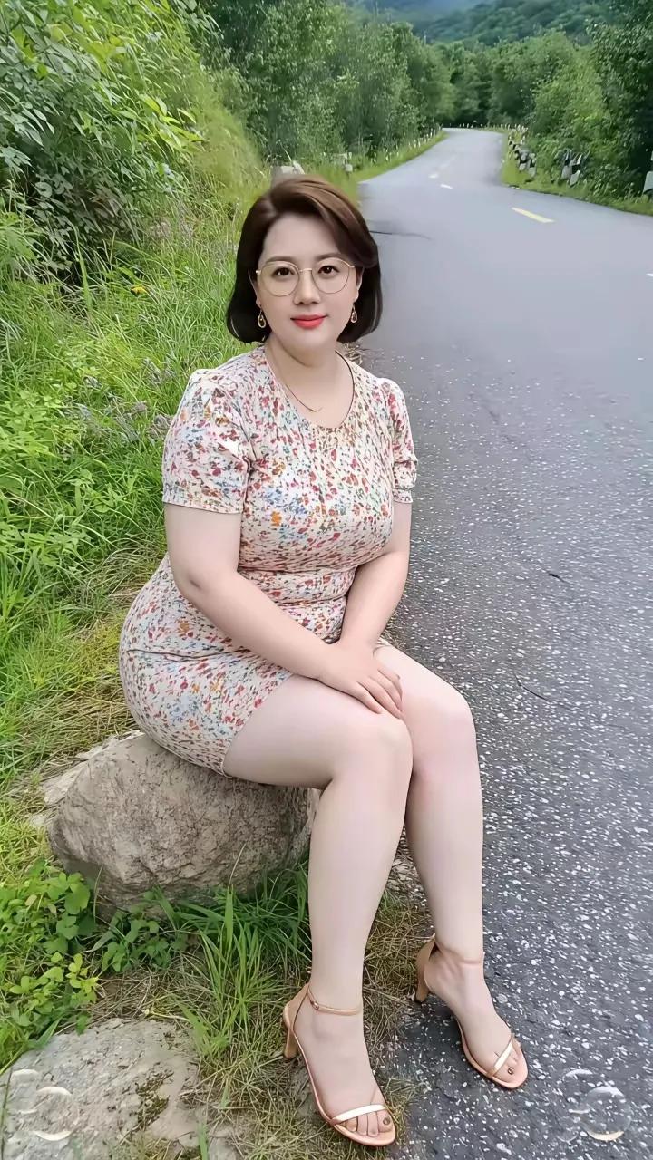 绿野仙踪路，芳草美人行。穿这样的鞋子走山路，难受。风韵女人好身姿中年女人真有