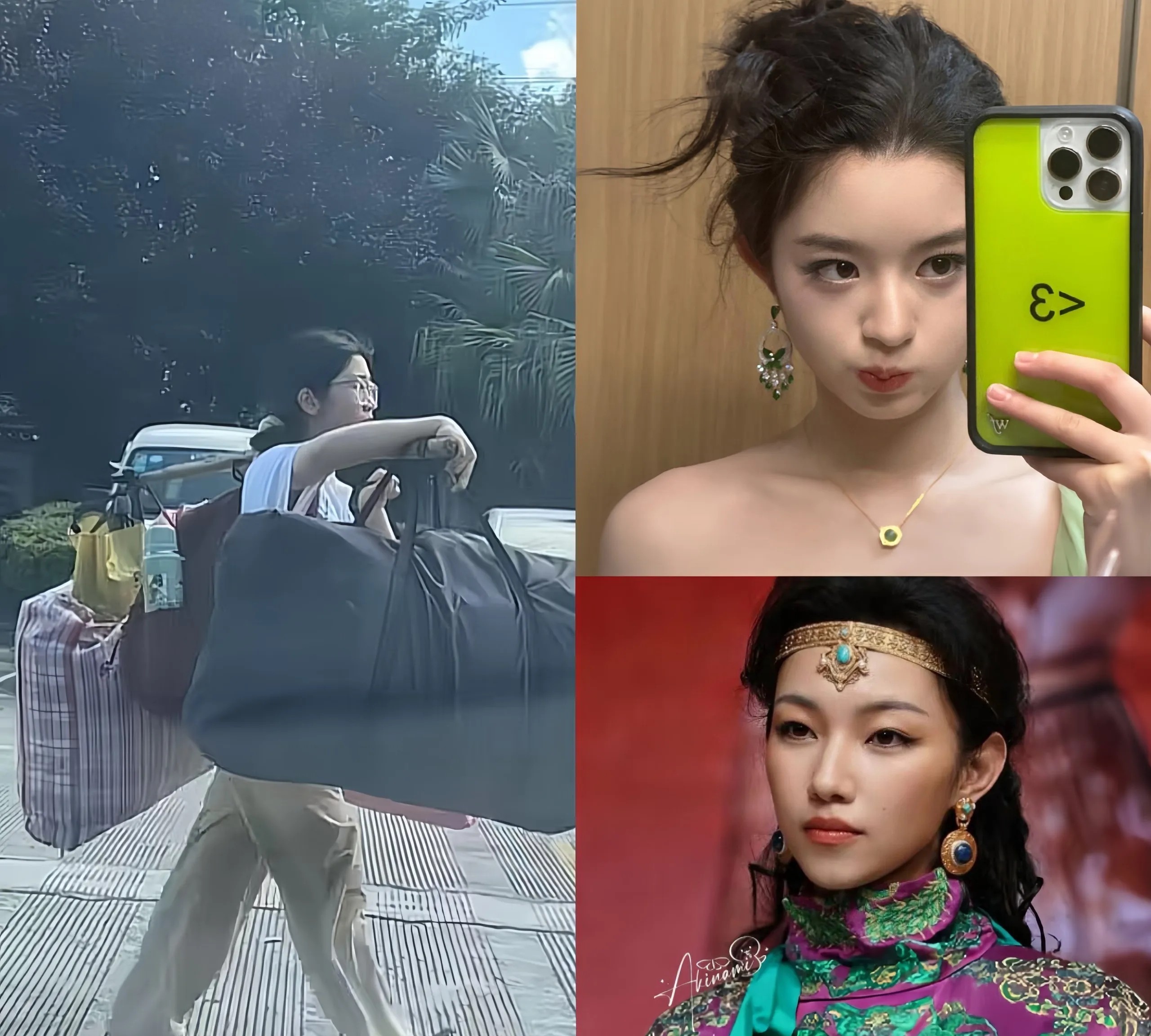 左边高考后广西扁担女孩刘同学，右边黄杨钿甜和那尔那茜，扁担女孩生在山区