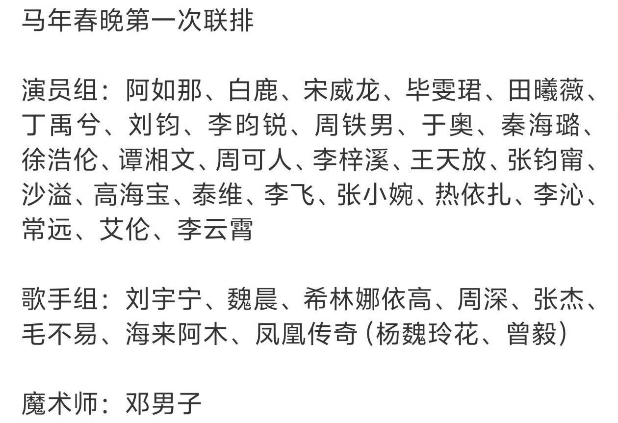 央视春晚第三次联排开始了，能参加第三次联排的基本上已经定型了，所以个个都喜气洋洋
