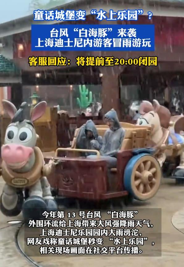受到白海豚影响，上海下起了磅礴大雨，上海迪士尼乐园瞬间变成了“水上乐园”，但是这