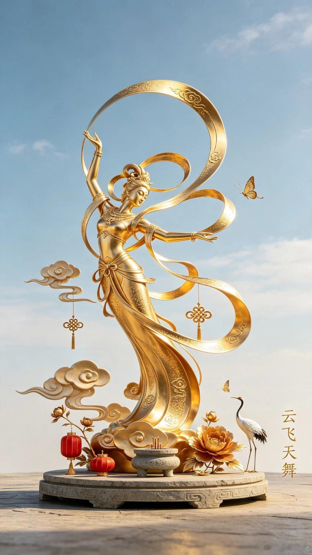 龙凤翩舞东方立体雕塑国风美好寓意壁纸