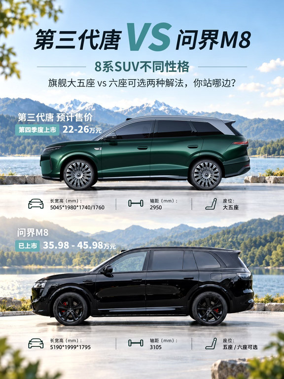 问界M8和第三代唐热度太高！不知道咋选，求助！有一说一，M8现在就能提车这点真的很香，但迪子这次的第