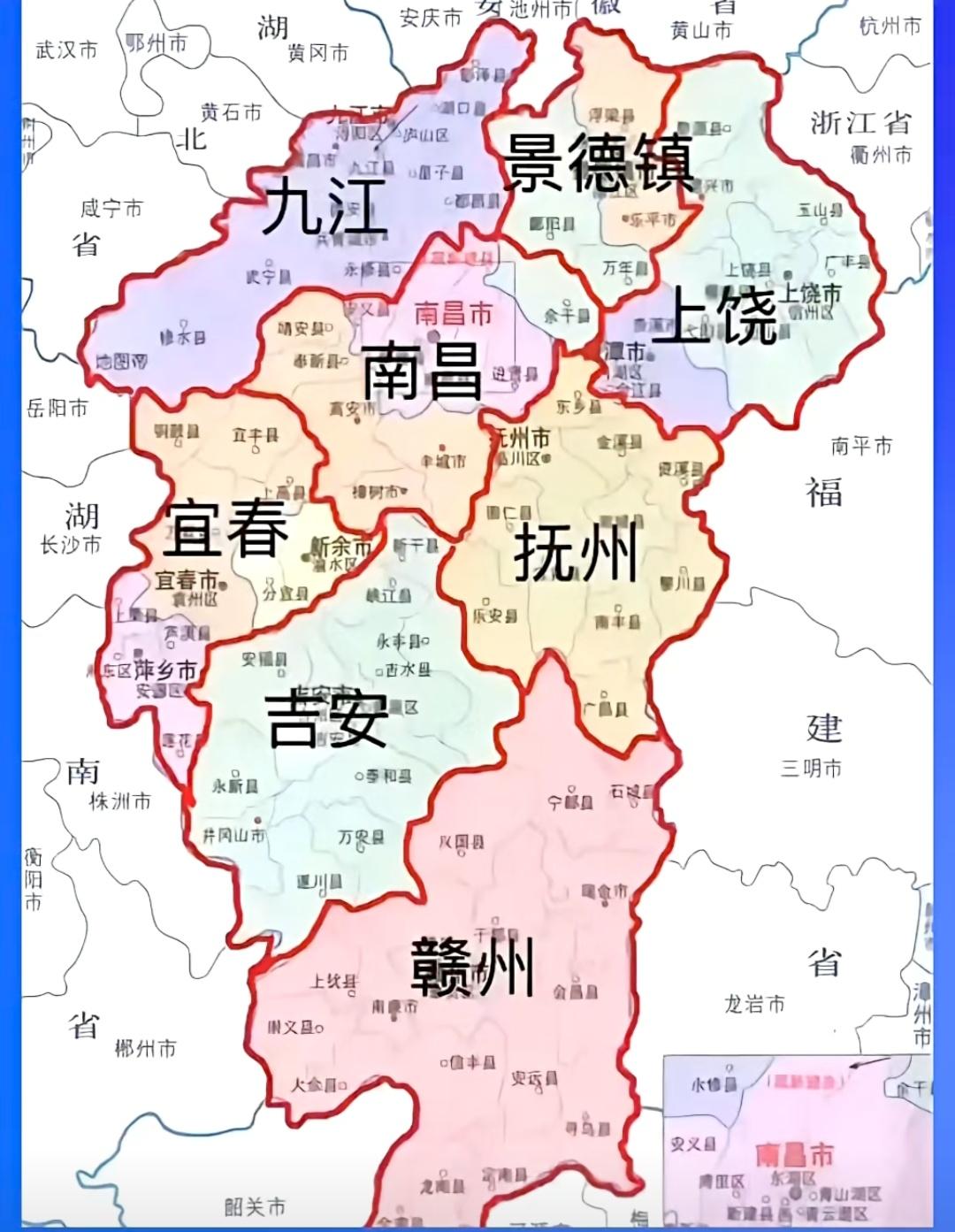 假如重新划分江西各地市，应该做大南昌省会城市的首位度，而平衡各个地市的之间的面积