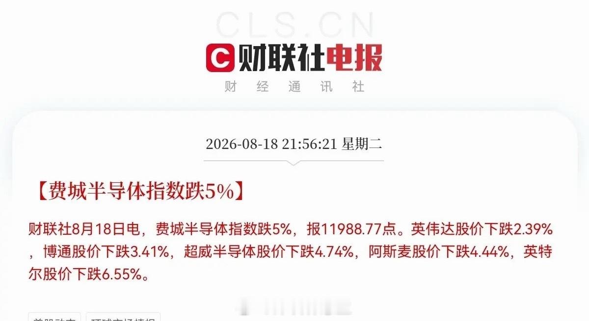 明天半导体芯片板块还抗的住吧！深夜突发利空！美股半导体存储芯片股开盘集体大跳水了