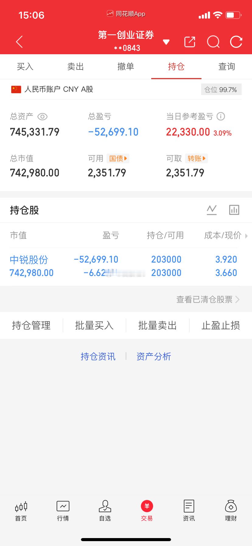 爱股程全职炒股日记40w本金挑战一年翻5倍，第（77）天！总资产：74w当