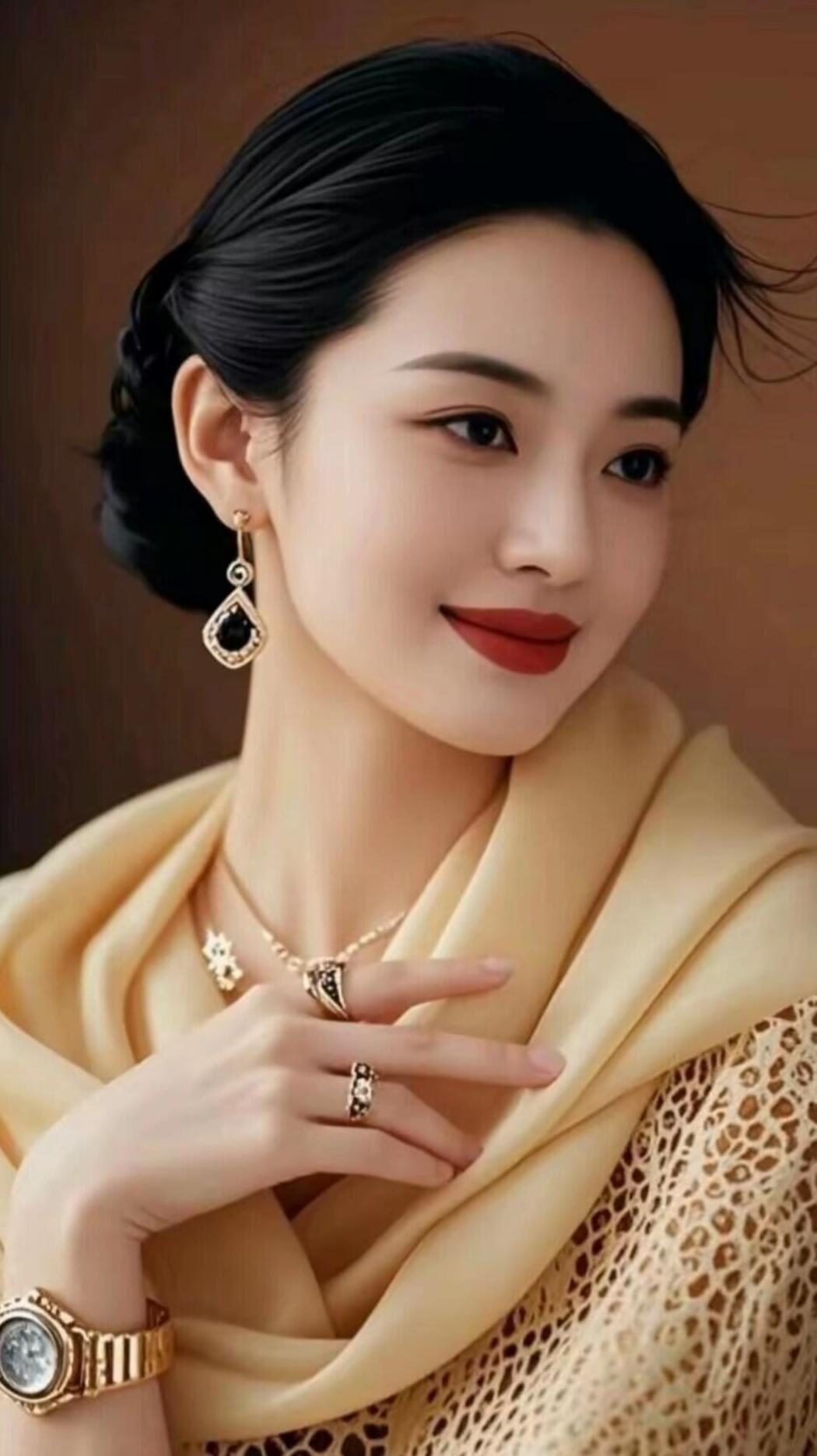 优雅复古风，精致的妆容和配饰，尽显东方美。