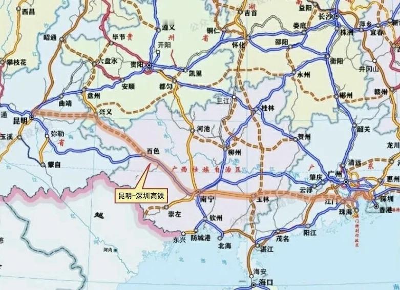 昆明至深圳高铁通道与其说连接西南春城昆明，但更多还是三者共享，对于昆明来说多一条