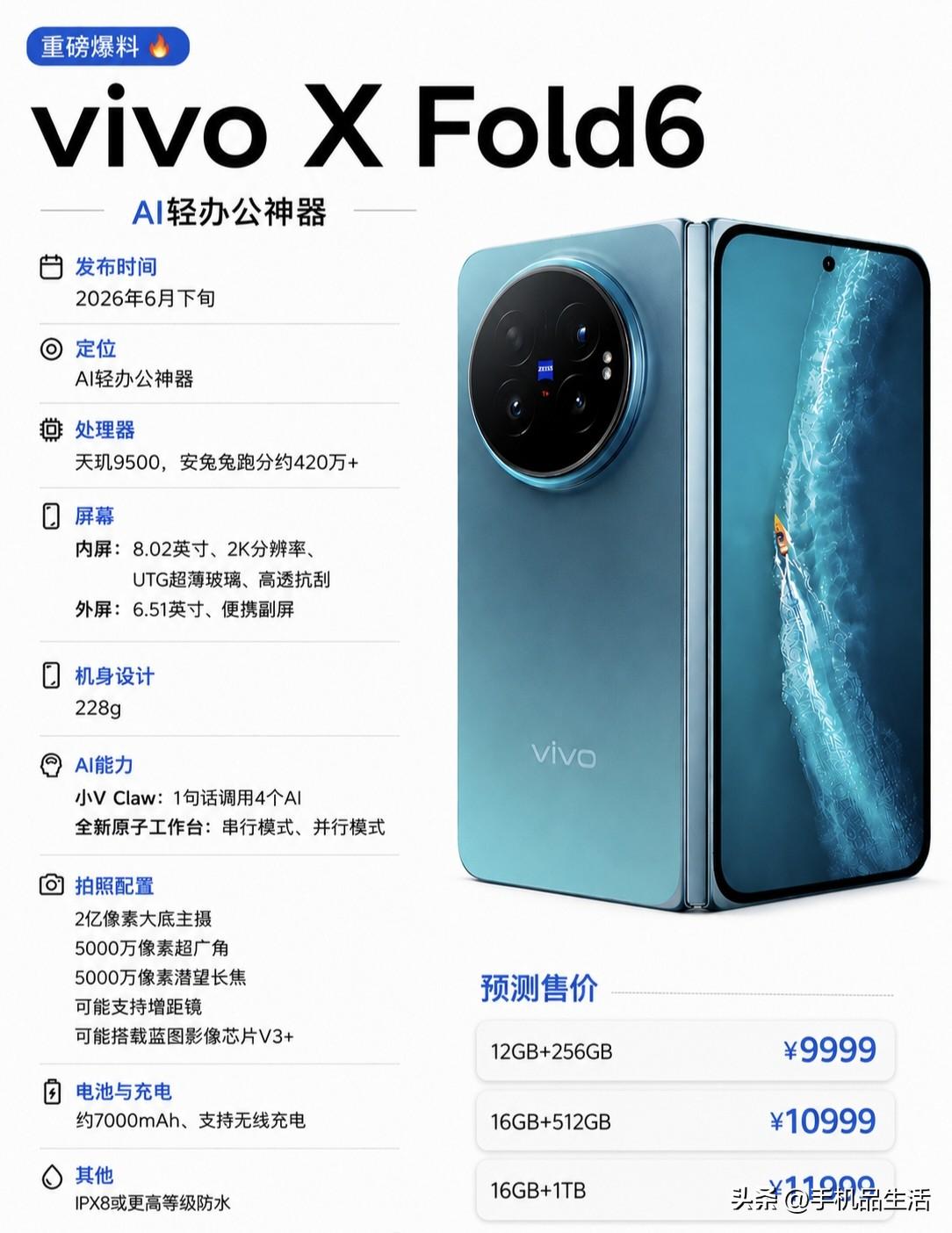 vivoXFold6折叠屏手机配置信息汇总：配备8.02英寸的三星M14