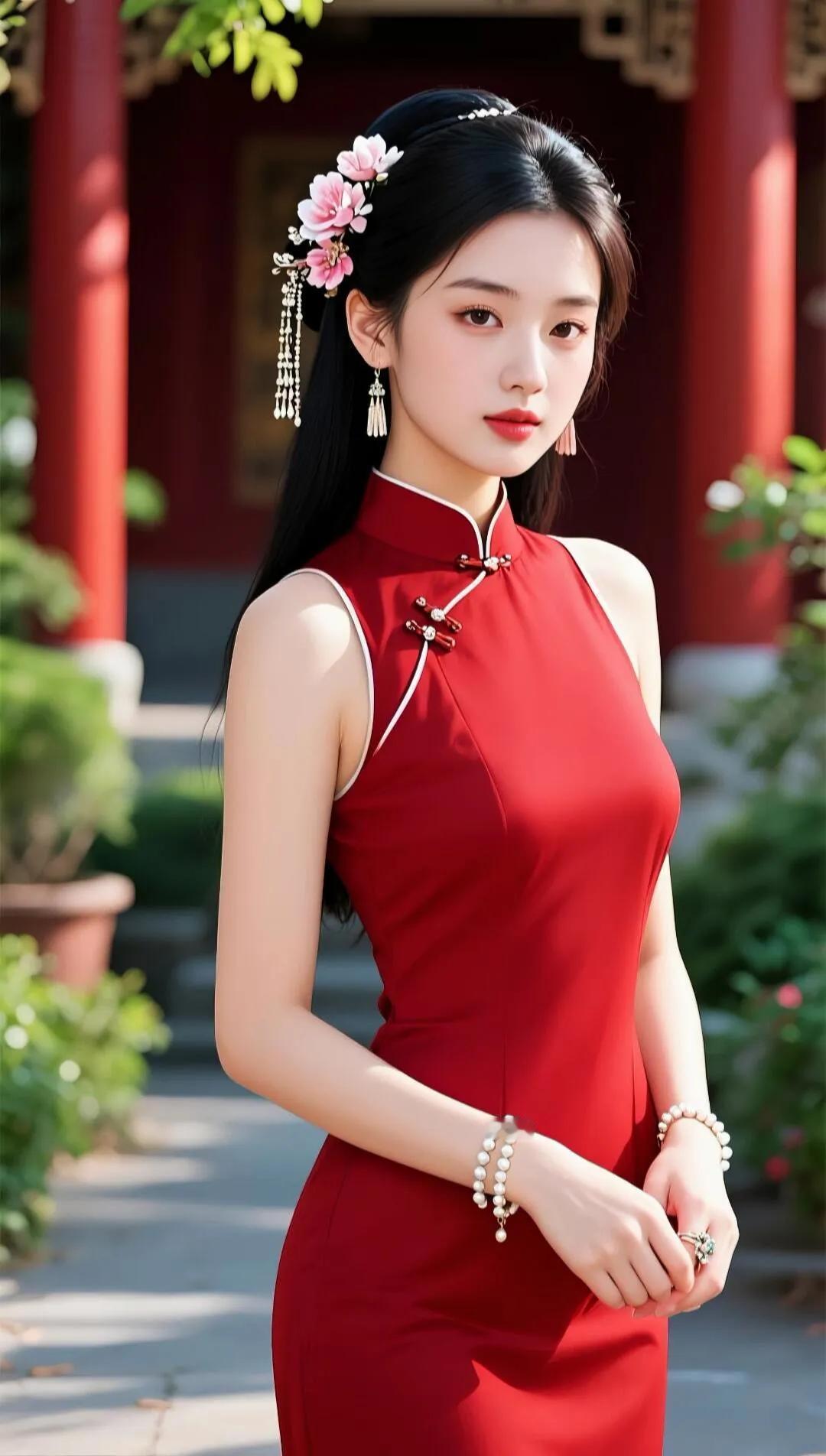 红衣美人，古典优雅，韵味十足！