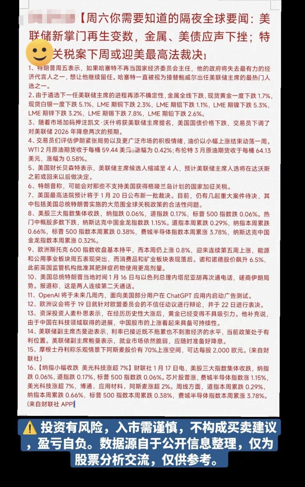 1.17周六最新：你需要知道的全球要闻美联储主席，原油期货，黄金贵金属等