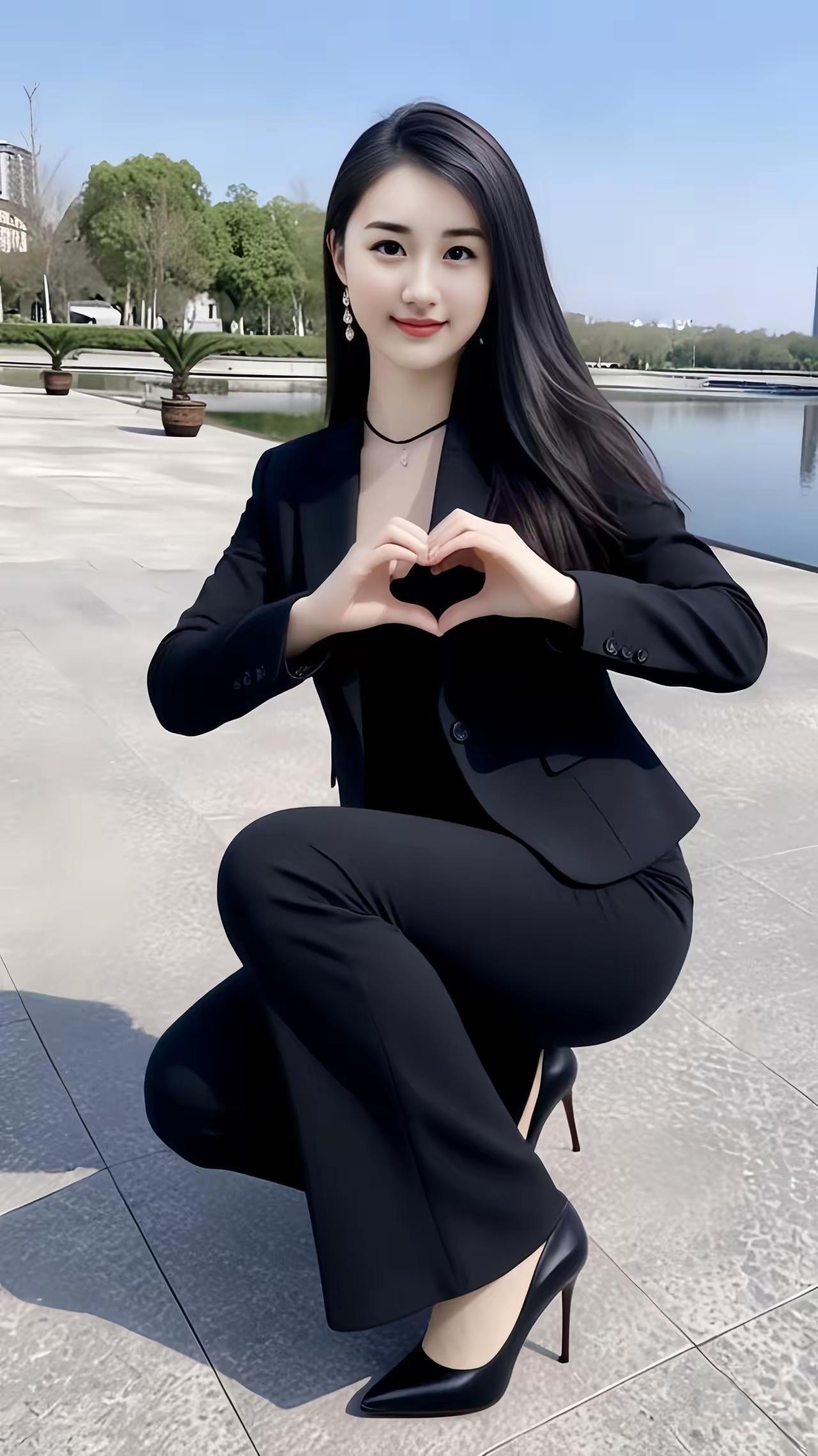 职场甜心穿搭，黑西装搭配小心心，元气满满的一天！💕✨