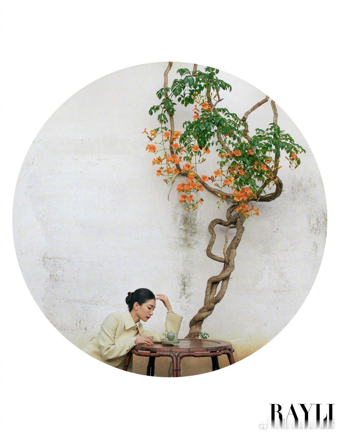 江疏影把中式美学具象化了江南庭院里的她让中式美学可见！复古盘发衬颈线，新中式造