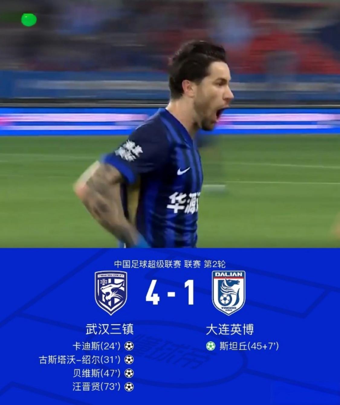 武汉三镇4-1大连英博，看完比赛有三点切身感受：1.对大连英博预期过高了，赛季