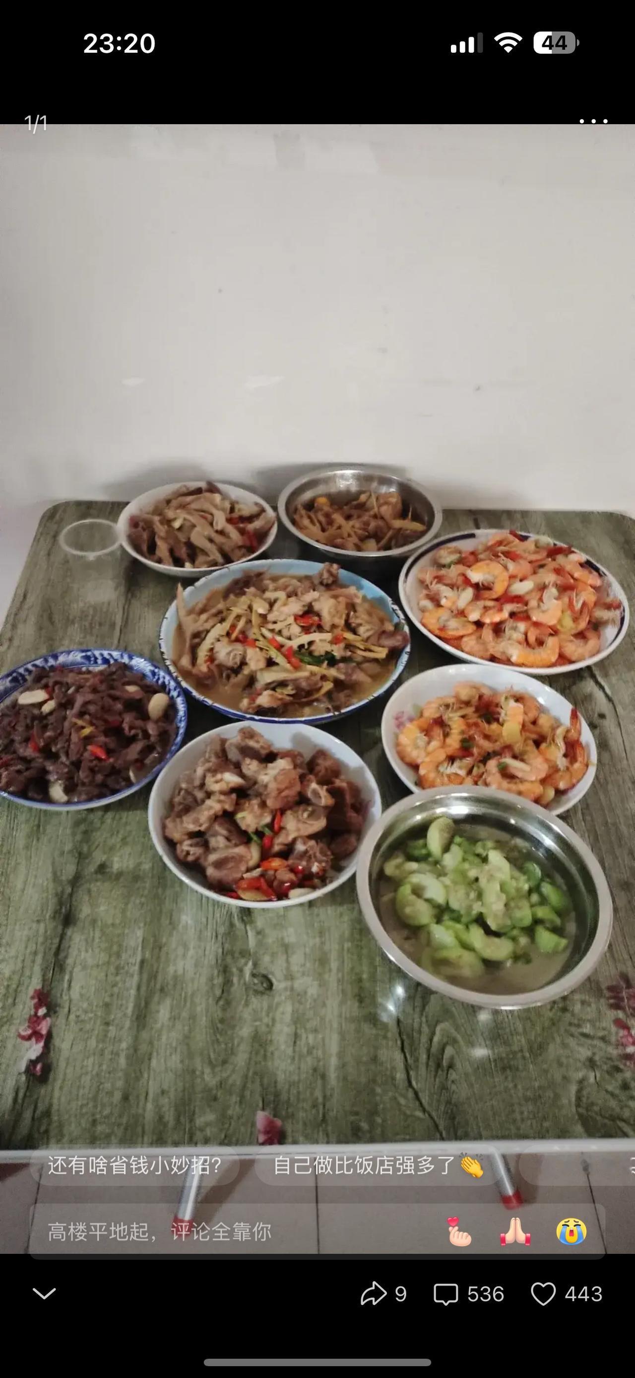 昨天在家请客，忙了一下午，来不得及算账。今天算了算，总共花了400多块，比起去