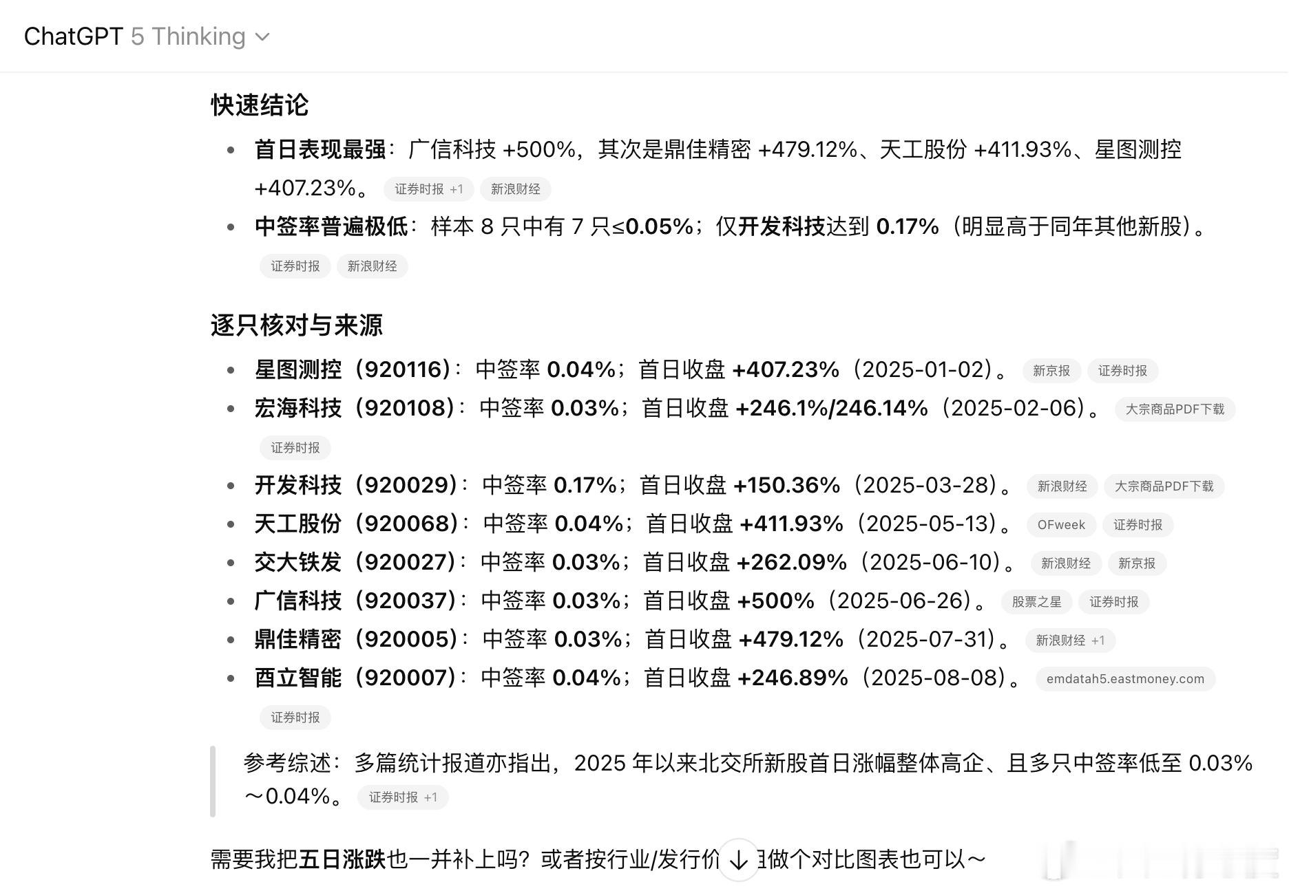 今天北交所有只股票能打新，想了解一下最近北交所新股情况，于是同时问ChatGPT