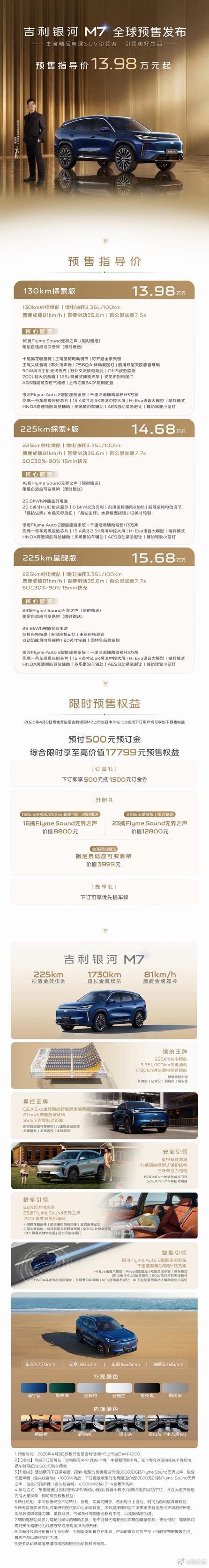 吉利银河M9，吉利SUV大旗舰，爆款全尺寸SUV。前两天吉利银河又预售了