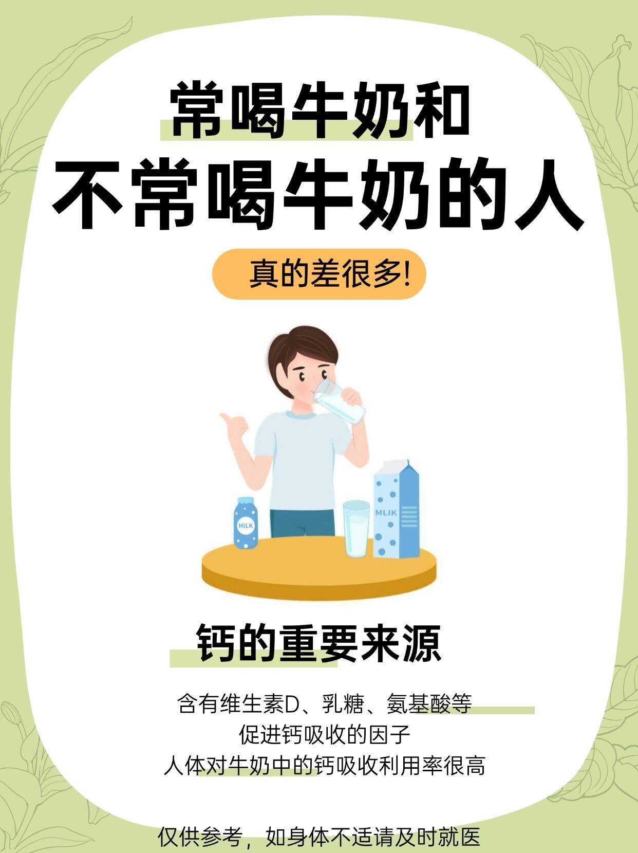 常喝和不常喝牛奶的人真的差很多1️⃣提供优质蛋白质牛奶蛋白的消化率高达90%以上