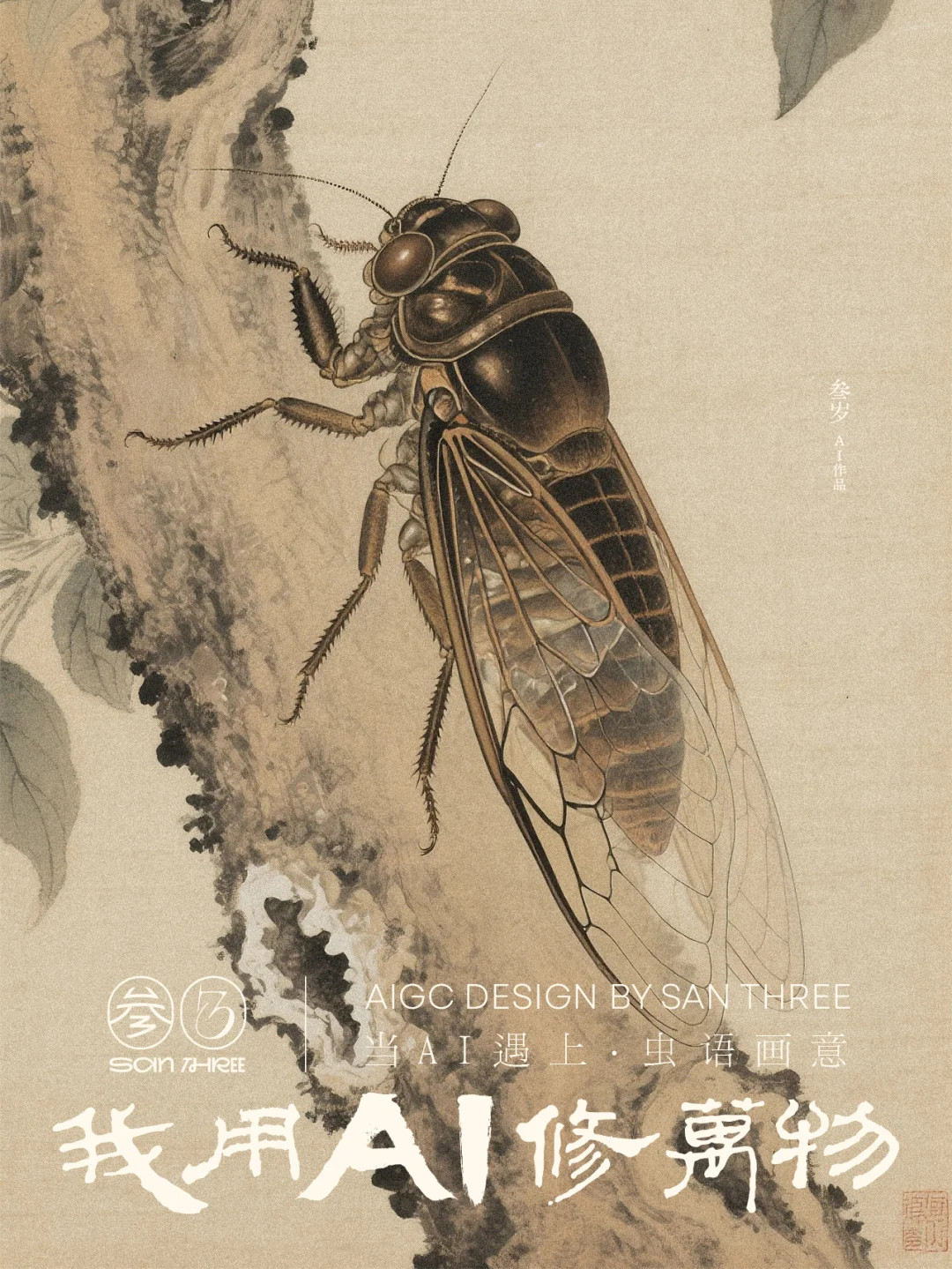 我用AI修万物——虫语画意篇（附教程）绝美工笔画里，昆虫灵动得像在呼吸。细腻