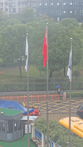 “上人民日报了！”安徽合肥，一女子拿出手机对着窗外的三面旗子拍摄视频，期间情不自