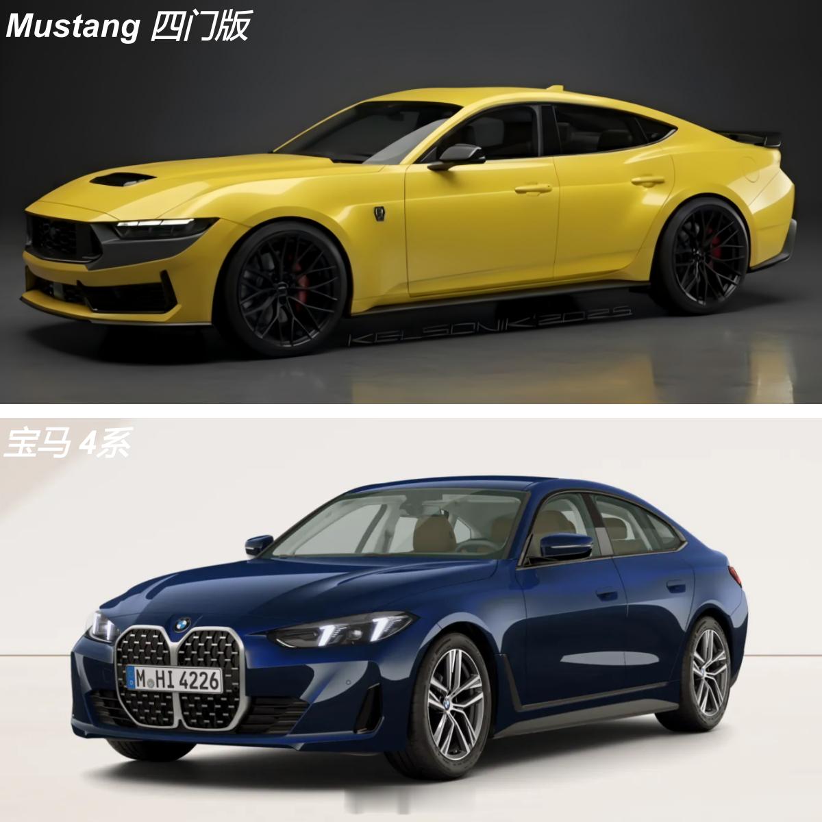 福特Mustang四门版渲染图宝马4系野马对宝马！福特Mustang四门版来打