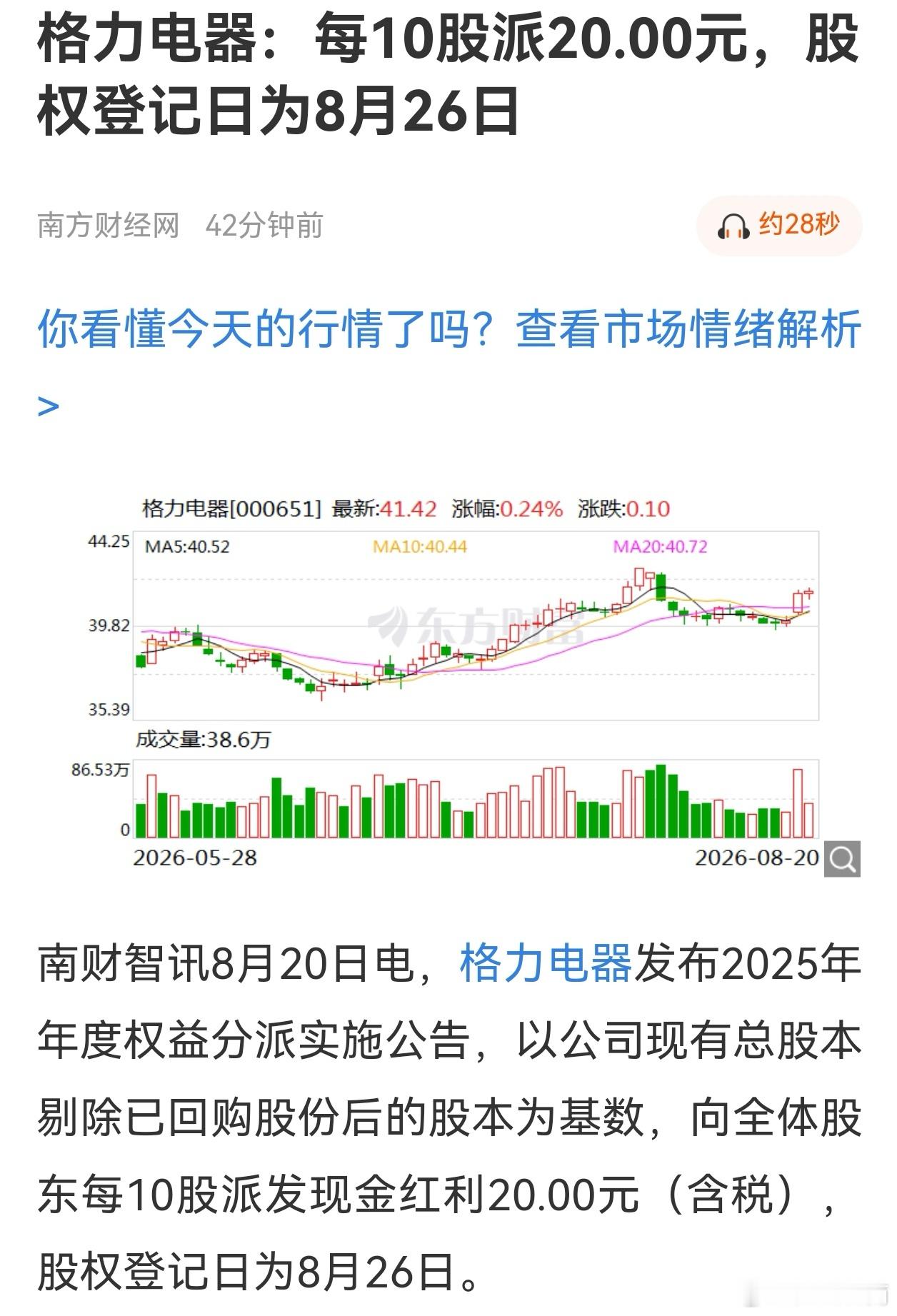 又到一年一度领取格力股息福利的时候，今年提前两天，进步啦！投资格力，写博文也变得