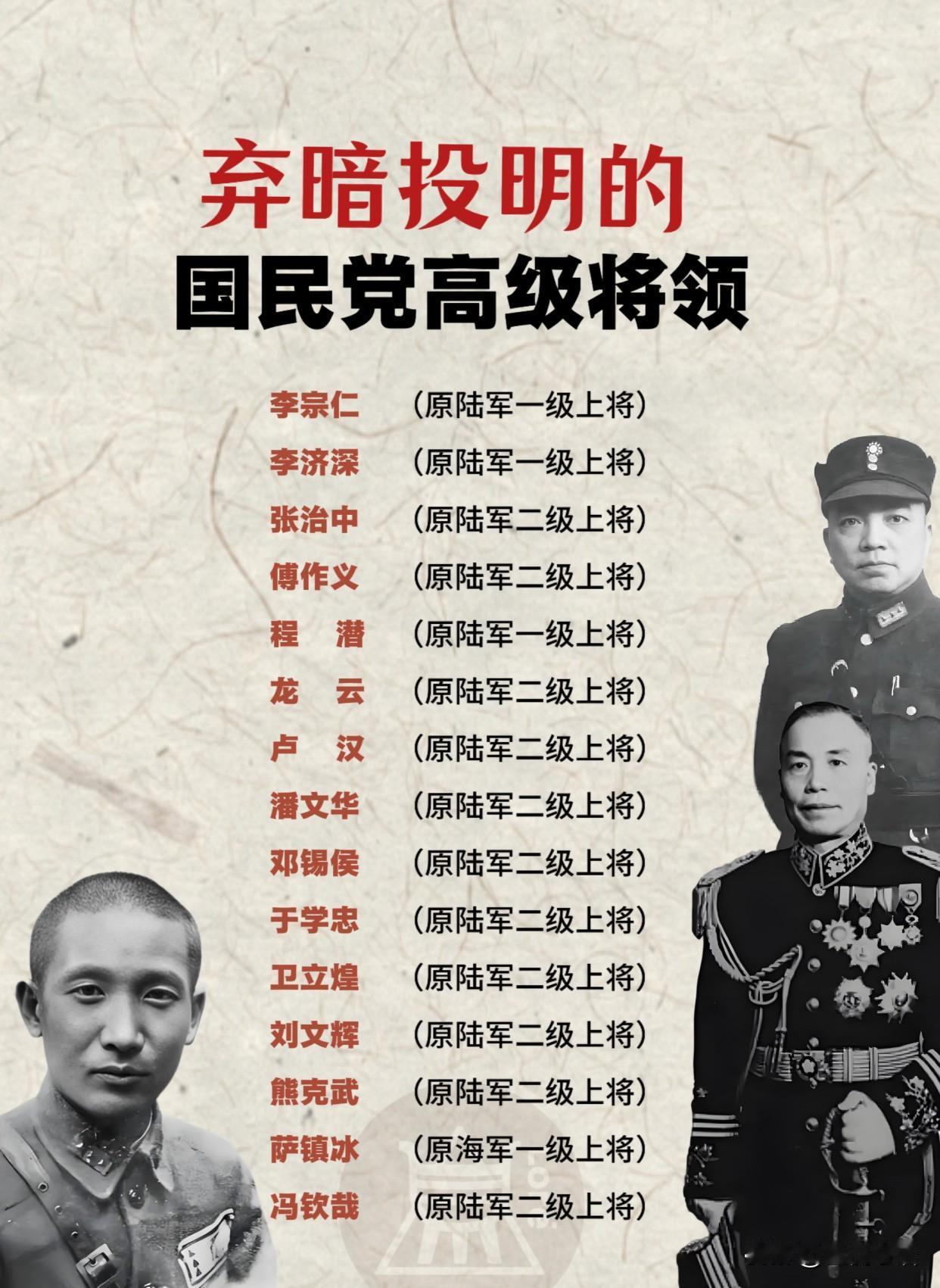 15位国民党上将的“觉醒时刻”！咱得聊聊这些厉害人物！15位国民党上将，