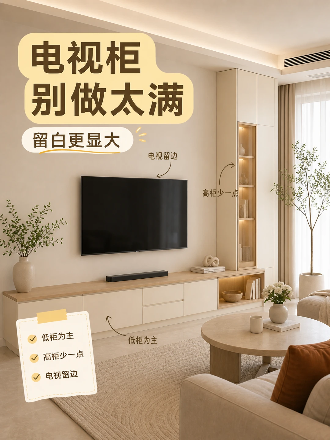 电视柜别做太满，留白反而更显大