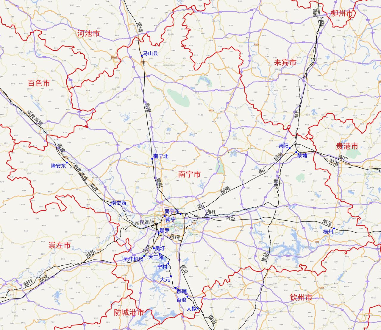 广西南宁市铁路及客运站分布图根据铁路12360数据，广西南宁市目前有以下18个