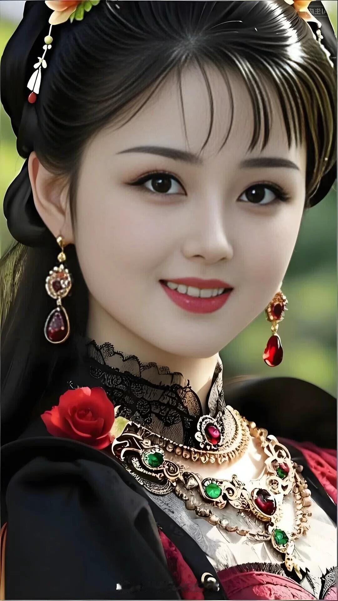 古风美女，黑发红唇，精致妆容，华丽饰品，惊艳亮相！